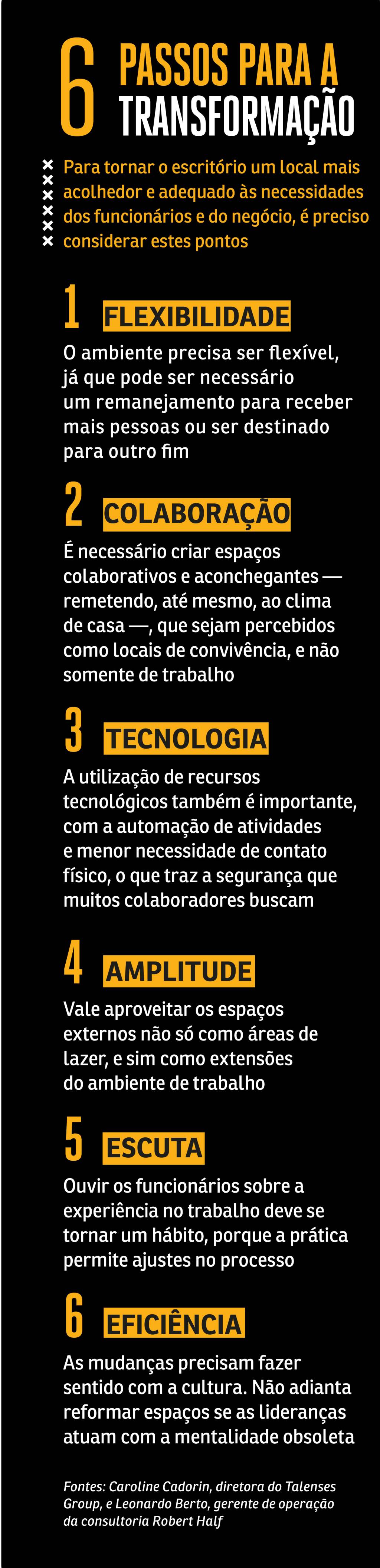 Para tornar o escritório um local mais acolhedor e adequado às necessidades dos funcionários e do negócio, é preciso considerar estes pontos: flexibilidade, colaboração, tecnologia e amplitude