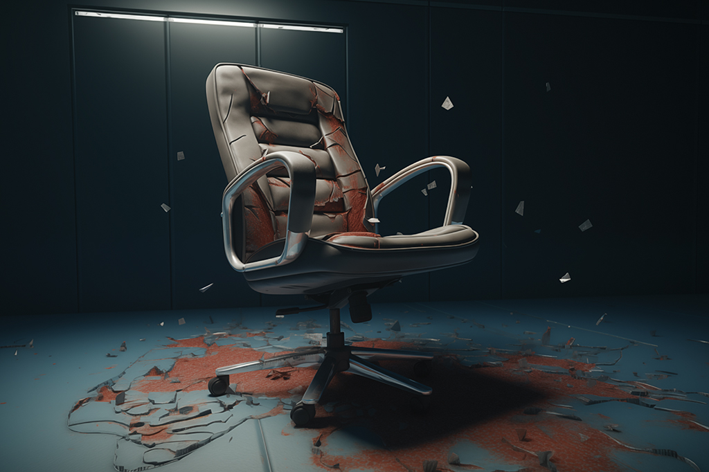 Cenário com cadeira destruída