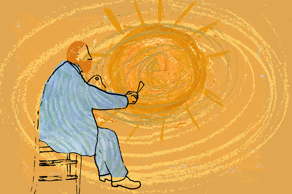 Ilustração de Vicent Van Gogh pintando o Sol.