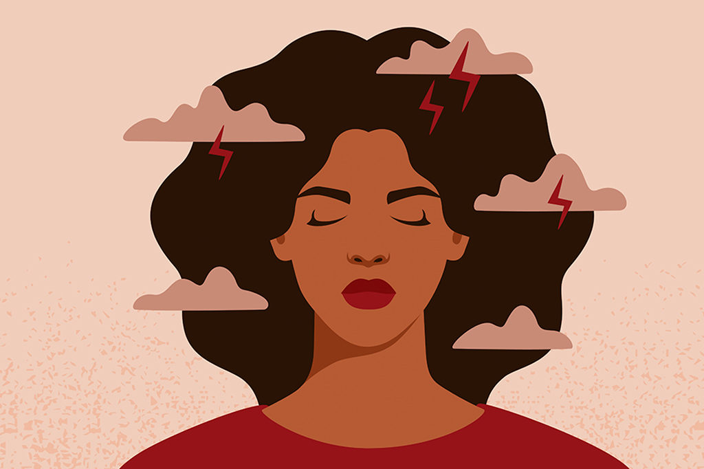 Ilustração de uma mulher sentindo ansiedade e estresse emocional.
