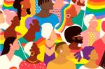 Ilustração vibrante e colorido de uma grande multidão de pessoas diversas.