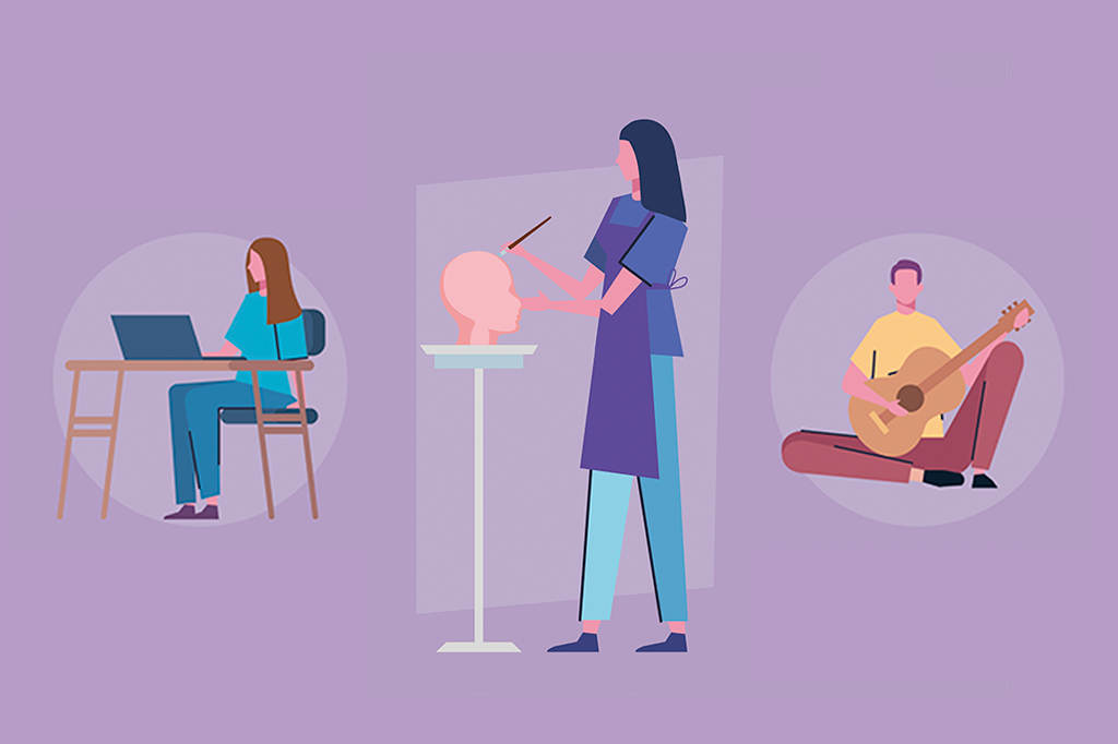 Ilustração de hobbies e trabalho.