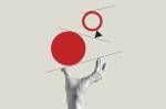 Ilustração de uma mão equilibrando itens abstratos.